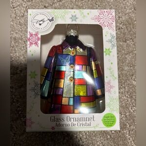 Dolly Parton Coat of Many Colors Patchwork Christmas Glass Ornament